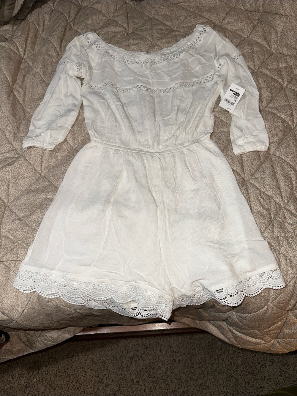 Charlotte Russe White Lace-Trim Romper